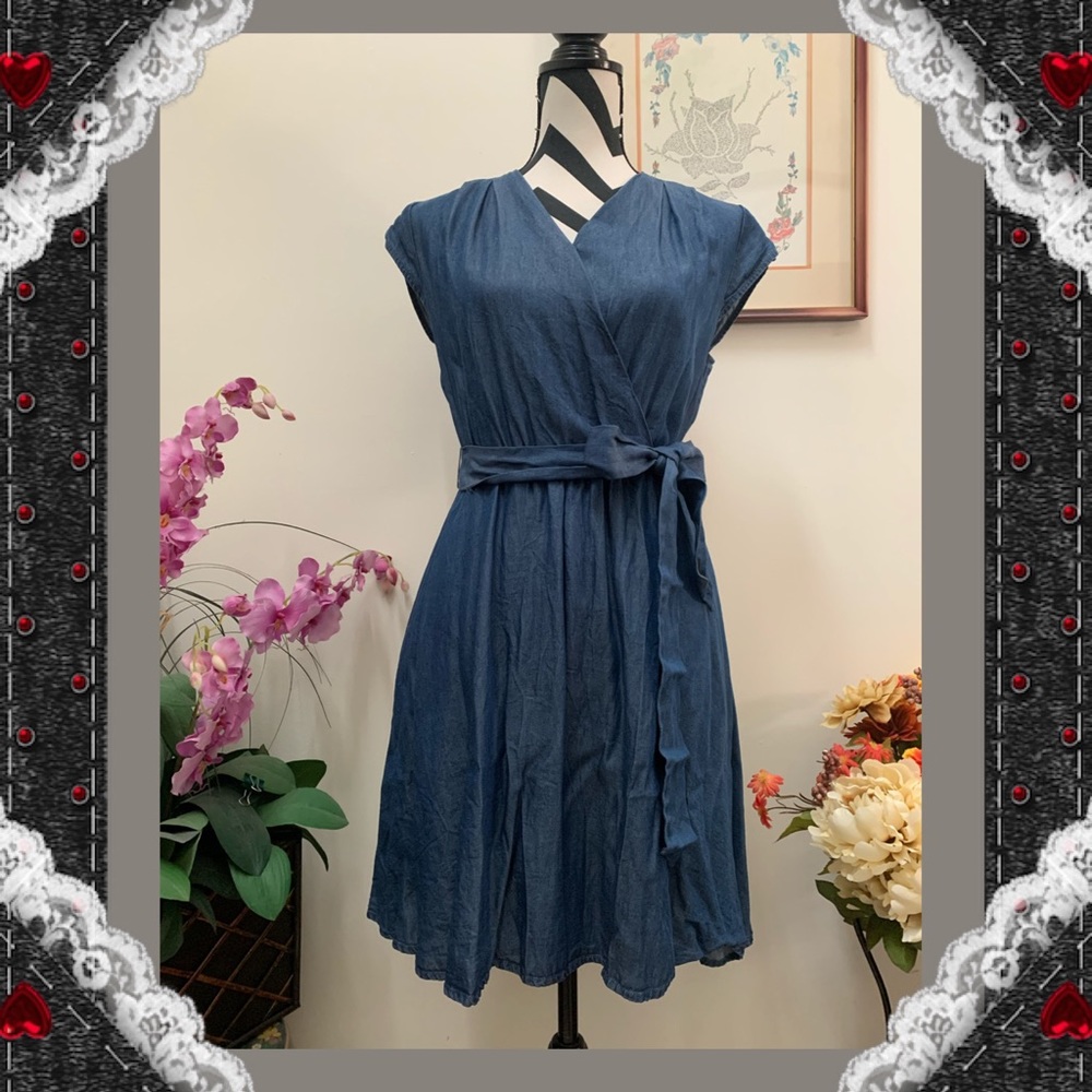 Maison Jules Faux Wrap Soft Denim Dress